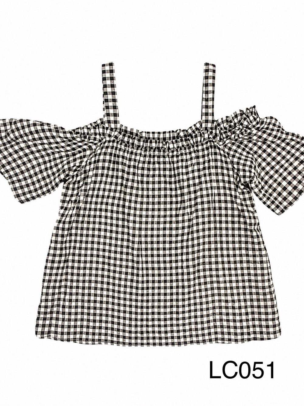 Elliott Lauren Gingham Cold Shoulder Top Black White XL